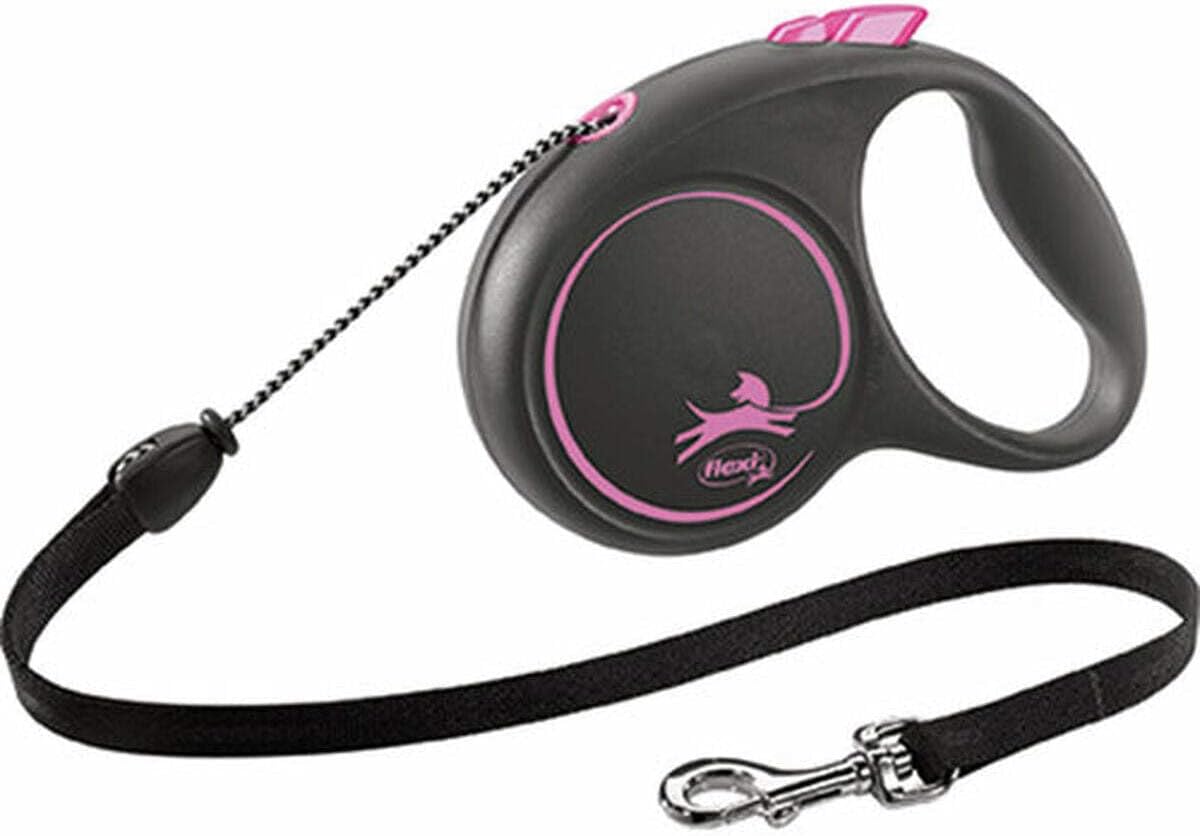 Flexi Black Design Cord Pink Medium 5m Retractable Dog Leash/Lead for Dogs up to 20kgs/44lbs