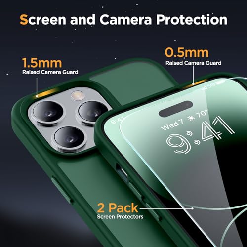 Image of Miracase Magnetic Series Designed for iPhone 14 Pro Max Case [Compatible with MagSafe] [with 2X Screen Protectors] Anti-Fingerprint, Magnetic Phone Case for iPhone 14 Pro Max 6.7 inch - Dark Green