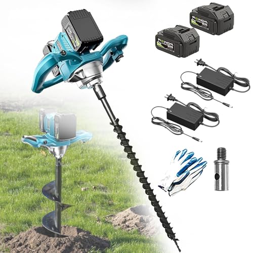Digger a Foro Post Elettrico da 1200 W, coclea di Recinzione Cordless da 60 mm con 2 batterie, 6 Marce Regolabili, direzione in avanti e inversa, coclea di Terra per la piantagione di Giardini
