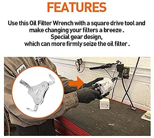 Easyuse Adjustable Oil Filter Wrench,Filter Removal Tool, 3/8"&1/2 Square Drive Socket,3-Jaw Design,Universal Oil Filter Wrench #TOP5