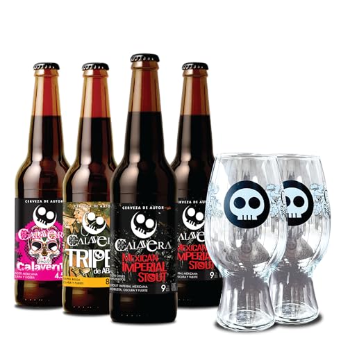 Reviews de Juegos básicos para preparación de cerveza artesana - solo los mejores. 45 4 cervezas artesanales + 2 vasos Calavera