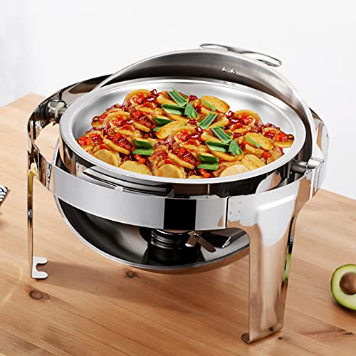 LKJHG Chafing Dish Set, Edelstahl Roll-Top Round Chafer Buffetwärmer Set Mit Essenspfanne, Wasserpfanne Und… – Bild 3
