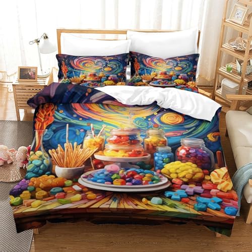 Housse de couette microfibre gâteau 3D anti-plis avec fermeture éclair king size - 3