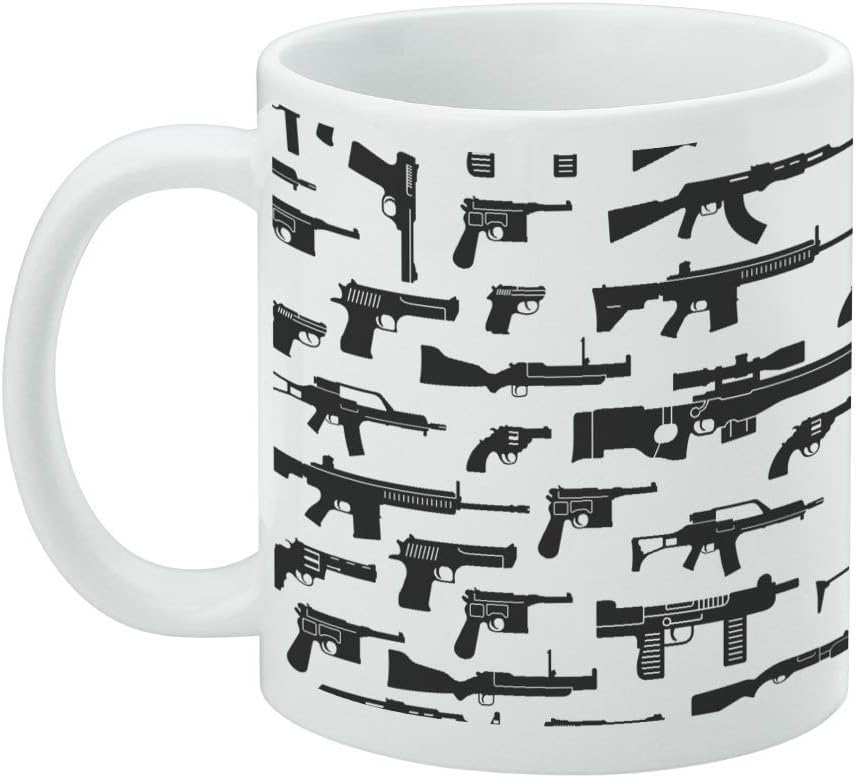 Tons of Guns Pattern Ceramic Coffee Mug, Novelty Gift Mugs for Coffee, Tea and Hot Drinks, 11oz, White - Image 3