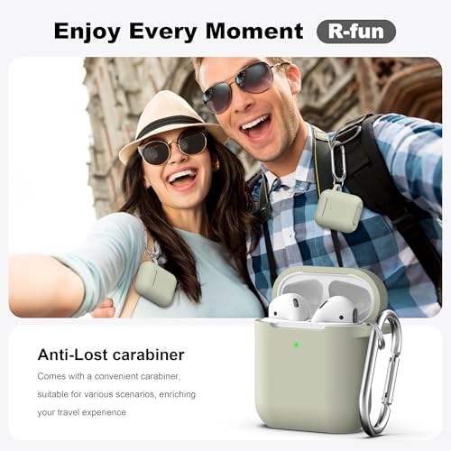 Image of AirPods Case Cover with Keychain, R-fun Full Protective Silicone AirPods Accessories Skin Cover for Women Girl with Apple AirPods Wireless Charging Case,Front LED Visible-Brick Green