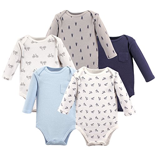 Hudson Baby Baby Cotton Long-Sleeve Bodysuits, Basic Paper Airplane, 12-18 Months