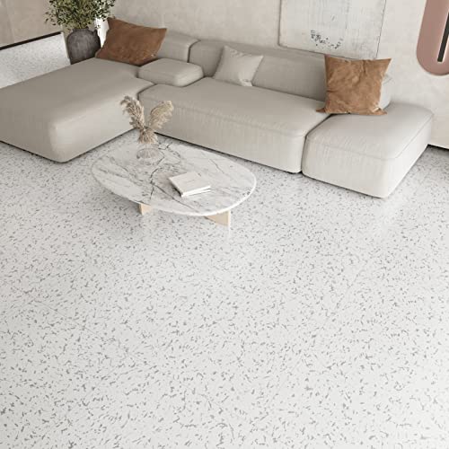 Westick Vinyl Flooring Tiles Peel And Stick Waterproof White & Grey Thicker Marble Granite Textured Floor Tile Stickers Self Adhesive Removable Backsplash Tile For Kitchen Bedroom Bathroom 5 Pcs 12X12 #TOP2