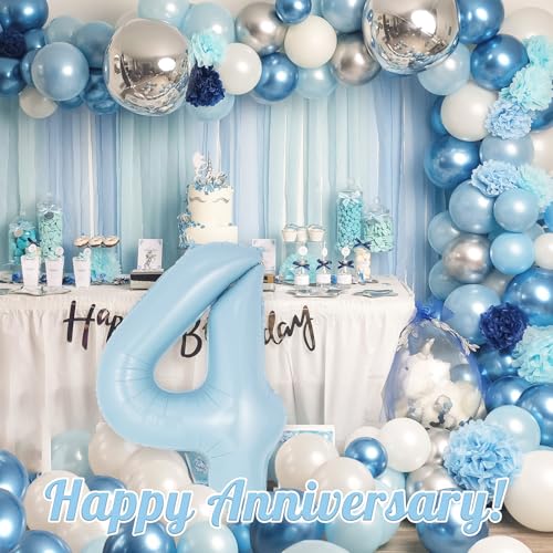 Image of Light Blue Number 4 Balloon, 40 Inch Big Large Foil Number Balloons, Giant Mylar Number 4 Balloons for 4 Year old Birthday Baby Party Decorations Supplies Anniversary