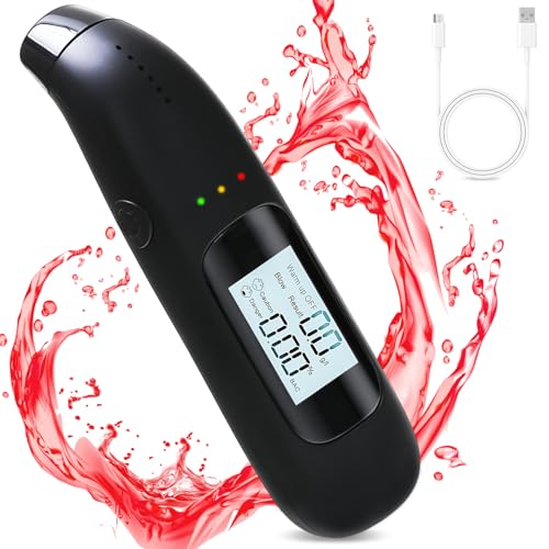 tlidfgeo Alcoholímetro policial, alcoholímetro Profesional con Pantalla LCD Azul Digital, alcoholímetro con batería Recargable por USB, alcoholímetro portátil para Uso Personal y Profesional