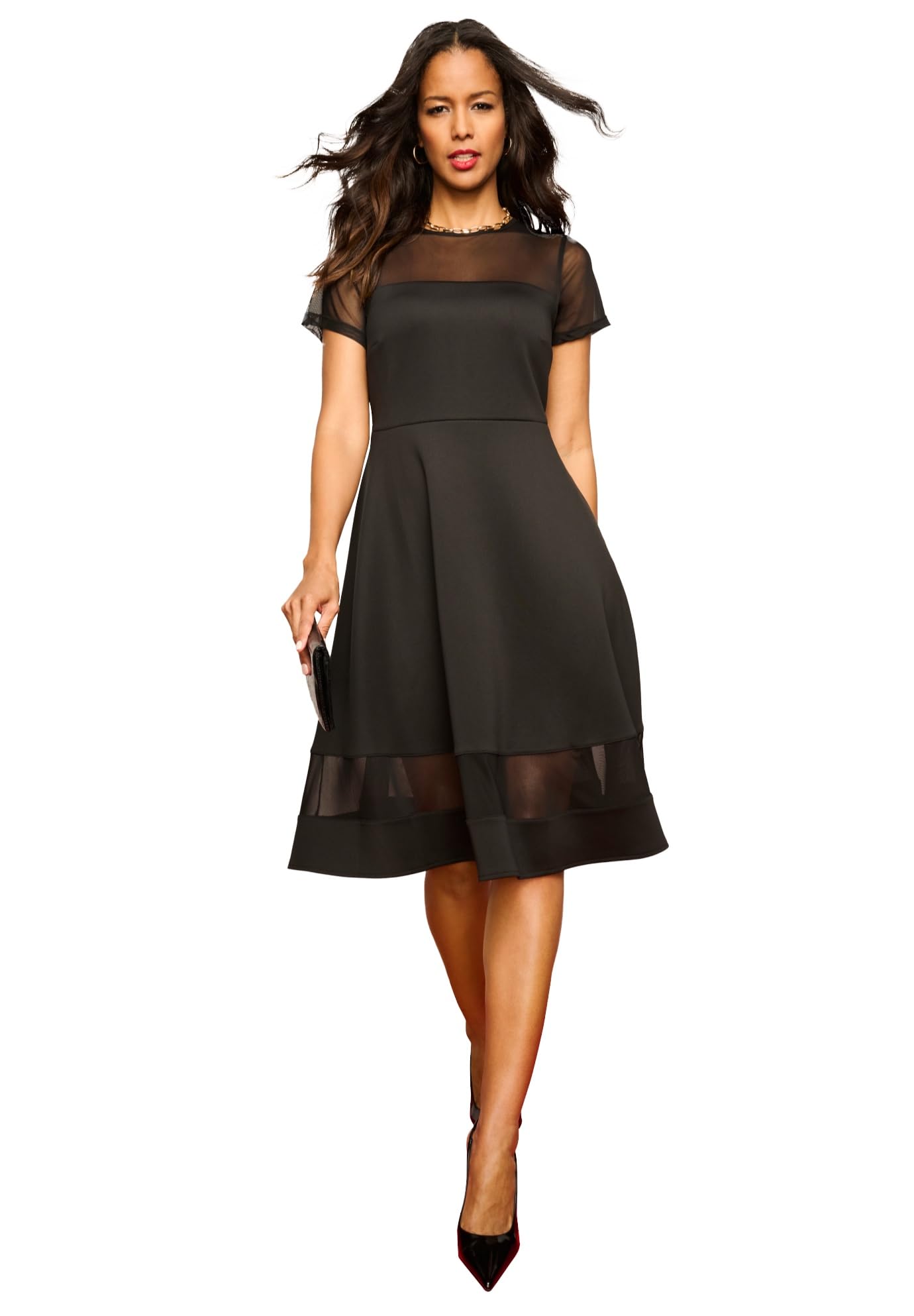 Roamans Womens Plus Size Scuba Illusion Yoke Dress