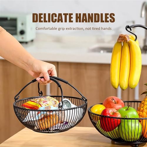Frutero de 2 niveles de metal con gancho para plátanos y mango desmontable 6