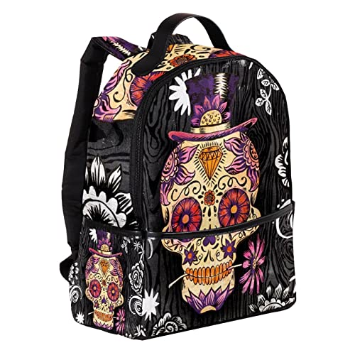 Mochila de calaveras escolar juvenil con estampado floral casual 3