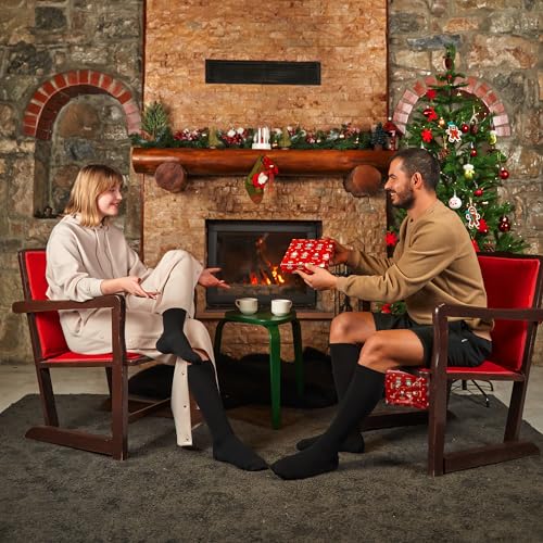 GoWith Unisex Black Merino Wool Graduated Compression Socks, 15-20 mmHg Thermal Travel Knee High Socks for Men & Women2