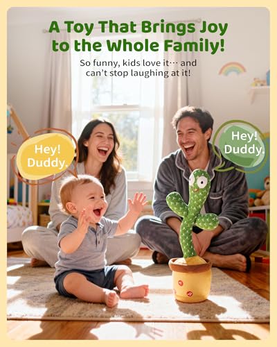 Image of TWORIVER Adjustable Volume Dancing Talking Cactus Toy for Baby Toddler, Boys Girls Gifts Singing Mimicking Recording Repeating What You Say Baby Toys with 120 English Songs
