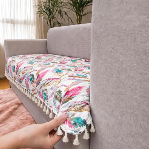 Image of Homerz Premium Printed Quilted Velvet Sofa Slip Cover Protector with Tassels, Sofa Mat, Exact Size, Antislip Cover (Multileaf, 2 Seater, Half)