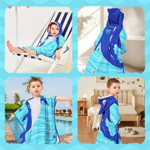 Image of LOLANTA Kids Hooded Bath Towel Wrap Oversized Soft Shark Towel Swimming Poncho for Kids (Shark, 4-6)