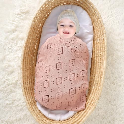 Image of mimixiong Baby Swaddle Blanket 100% Cotton Gender Neutral Pointelle Receiving Blanket for Boys Girls Cuddle Stroller Crib Blanket