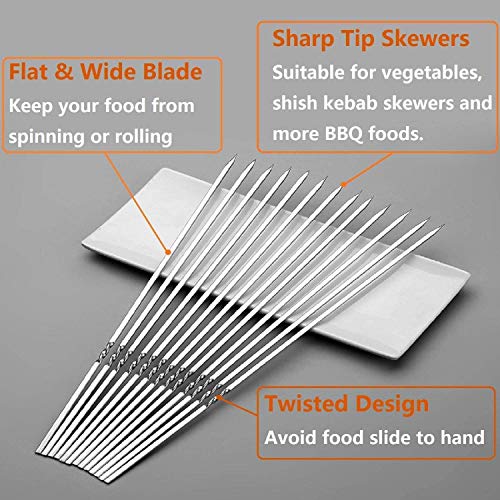 Jomverl Metal skewers for Grilling Kabob Skewers 12Pcs 14" Flat BBQ Barbecue Skewer Stainless Steel Shish Kebob Sticks Grilling Skewers Set,Reusable BBQ Sticks