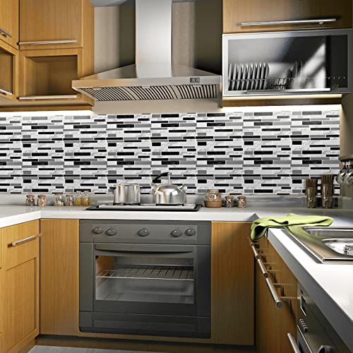 Erzaa 10-Sheet 3D Wall Decorative Peel And Stick Tile 12X12 Inches Marble Strips And Metal Brushed Shapes For Kitchen Bathroom Backsplash (Marble Black) #TOP6
