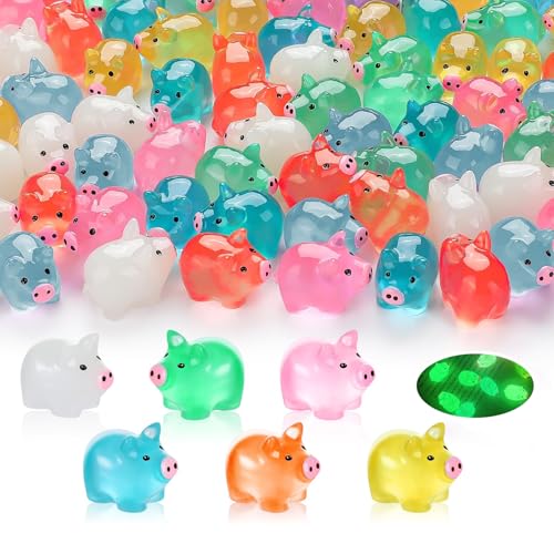 Norhogo Lot de 60 mini figurines de cochon en résine phosphorescentes - Mini figurines en résine...