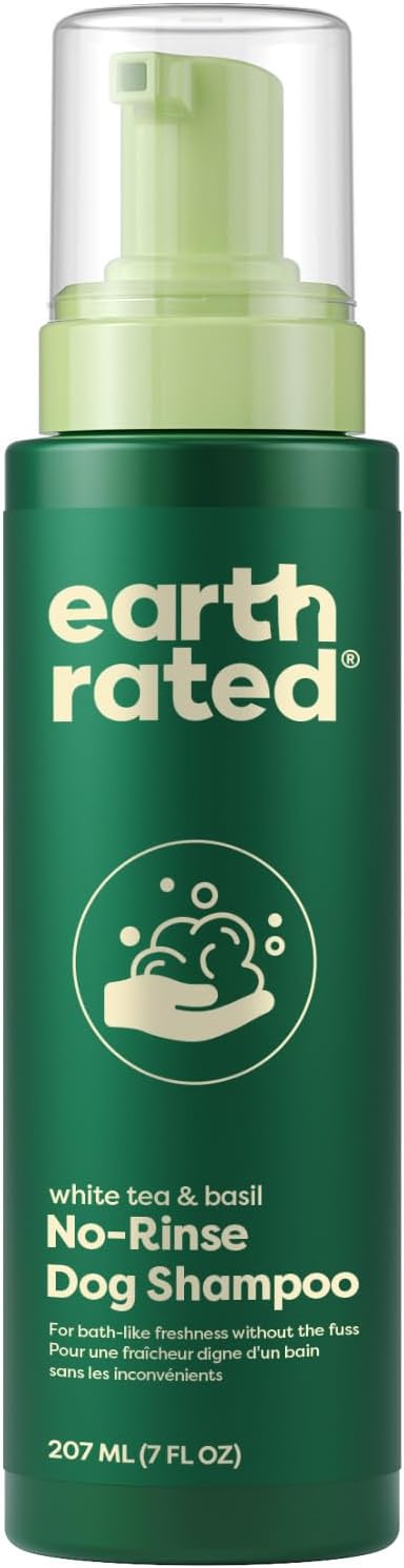 Earth Rated Waterless Dog Shampoo & Conditioner, Convenient No-Rinse Wash for Cleaning, Conditioning & Detangling, for All Coat Types, Refreshing White Tea and Basil Scent, 7 oz