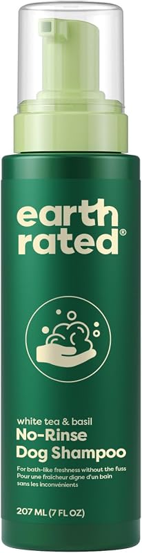 Champú y acondicionador sin agua Earth Rated, té blanco y albahaca, 7 oz | Lavado sin enjuague para limpiar, acondicionar y desenredar, para todo tipo de pelaje, refrescante aroma a té blanco y albahaca