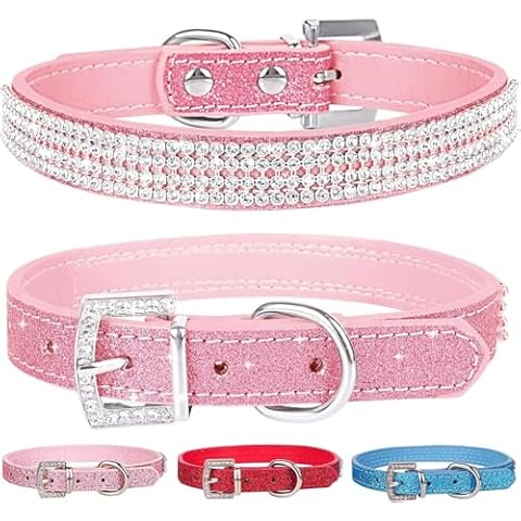 Frienperro Rhinestone Dog Collar for Small Dogs, Pink Dog Collar, Leather Dog Collar, Dog Collars for Medium Dogs, Cute Dog Collar, Diamond Dog Collar Bling Collar for Puppy XSmall Cover