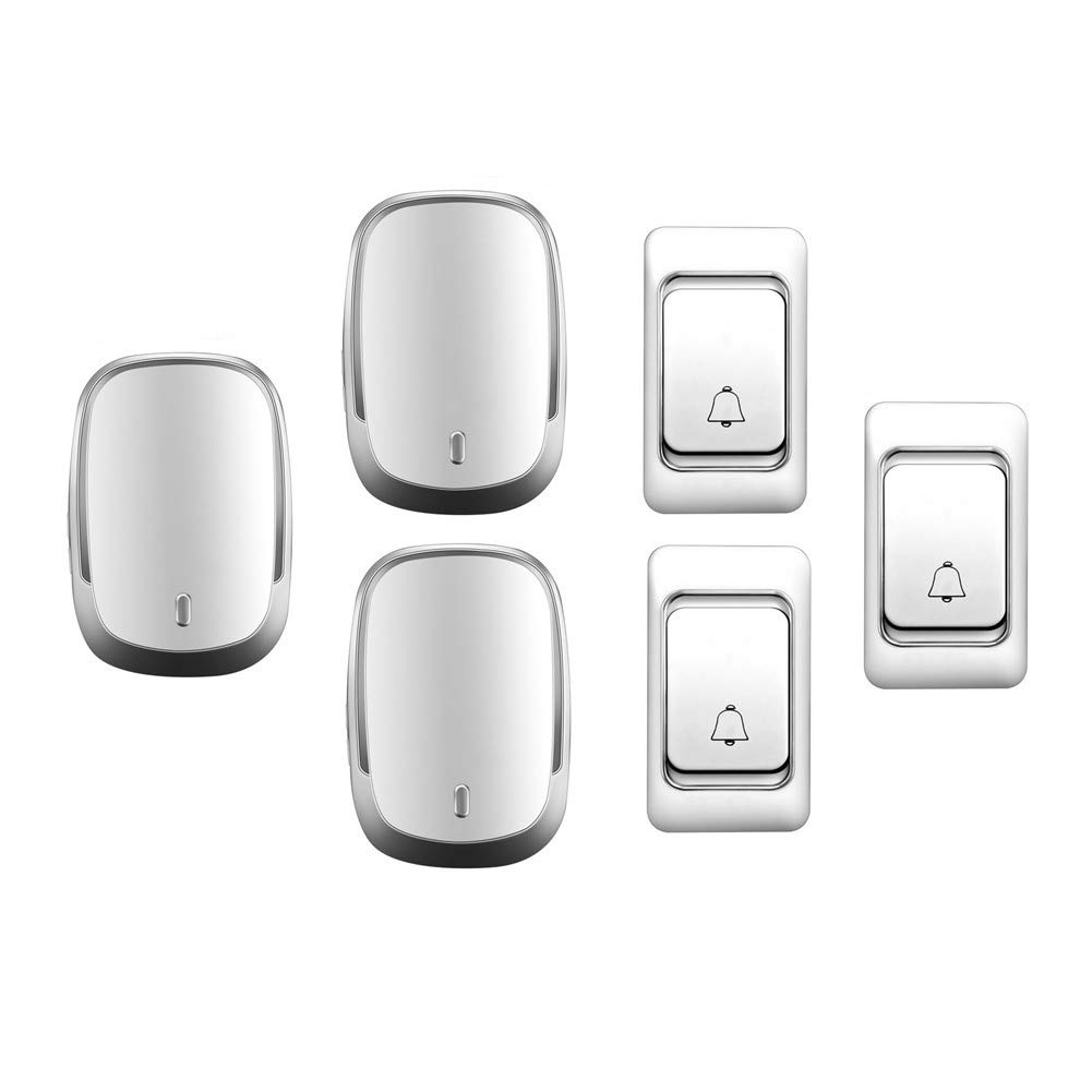 Campanello Wireless Impermeabile Ip44, Kit Campanello per Porta Ultra Lungo per La Casa, 3 Pulsanti + 3 Ricevitori, 36 Suonerie, 4 Livelli di Volume, D, Bianco, Bianco