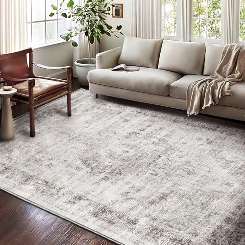 Washable Area Rug 8'x10' Floral red Boho Design Non-Shedding Non-Slip Easy Care Ideal for High Traffic Areas in Living Room Bedroom Office Coffee Table Kitchen Large Carpet