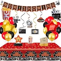 Decoraciones de noche de cine: pancarta, remolinos colgantes,