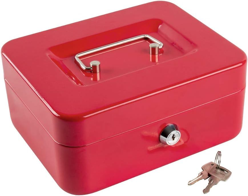 Medium Cash Box with Removable Money Tray, Key Lock Metal Storage Box with 2 Keys & Portable Handle, Safe Cash Drawer using for home, travel (1)-image-40