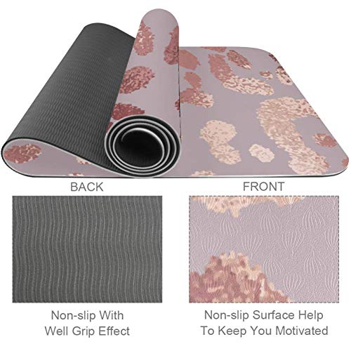 Siebzeh Fit Yoga Mat Rose Gold Leopard Skin 6Mm Eco Friendly Rubber Health&Fitness Slip-Resistant Mat For All Types Of Exercise, Yoga, And Pilates (72" X 24" X 6Mm Thick) #TOP2