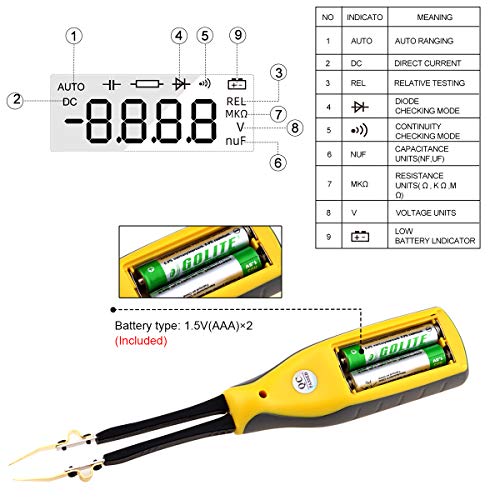 Holdpeak Digital Smart Smd Tester 6000 Counts Hp-990C Dmm Handheld Resistance Capacitance Tester,Digital Multimeter Auto Scan With Spare Test Pins (Battery Included) #TOP3
