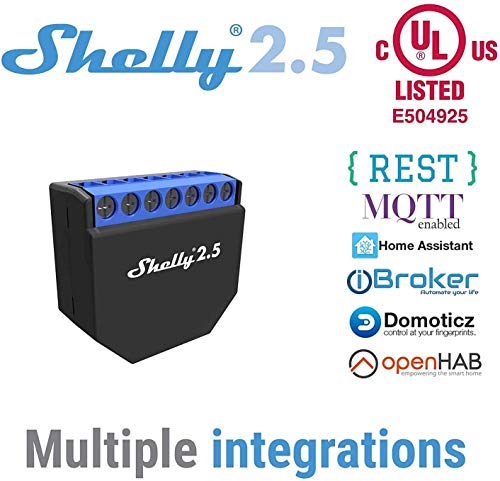 Shelly 2.5Double Relay Switch and Roller Shutter WiFi Open Source Wireless Home Automation Dual Power Metering iOS Android Application (2 Pack)