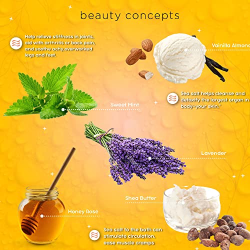 B.C. Beauty Concepts Aromatherapy Bath Salts- 5 Pack Epsom Salts for Soaking, Relaxing Bath Spa Set, Scented in Vanilla Almond, Shea Butter, Sweet Mint, Honey Rose, and Lavender - Image 5