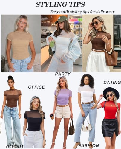 Image of Avidlove Women's Short Sleeve Bodysuit Turtle Neck Body Suits Mesh One Piece Leotard Going Out Tops Date Outfits