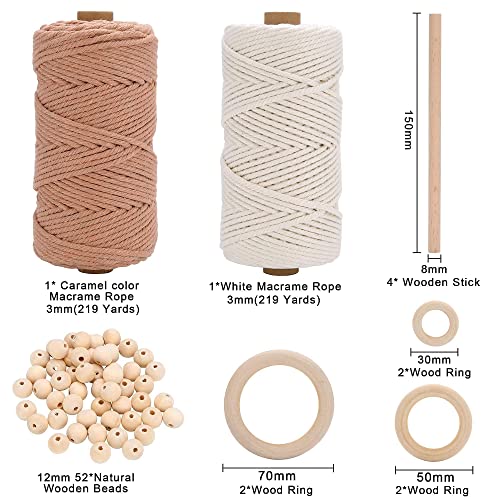Larks Head Macrame Kit - Bonus Project Video: Mini Décor Wall Hanging – Includes Over 218 Yards Of Macrame Cords In 2 Colors, Wooden Dowels, Rings, And Beads – Perfect Present For Adults And Teens #TOP2