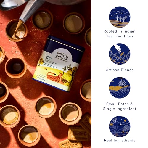 Image of Herbs & Kettles Chai - Masala | Authentic Indian Chai Tea with Assam Black Tea, Ginger, Cardamom, Cinnamon, Cloves & Black Pepper | Loose Leaf | Makes 16-20 Servings | Premium Gourmet Tea Gift