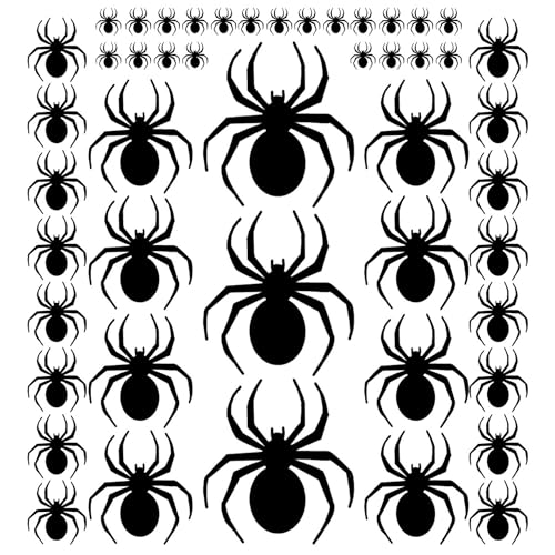 AKH® 30 Pcs Halloween Paper Spider Decorations | 3D Wall Stickers in 4 Assorted Sizes | Halloween Scary Paper Spiders for Home Window Party Room Decor | Double-Sided Adhesive Tabs Included