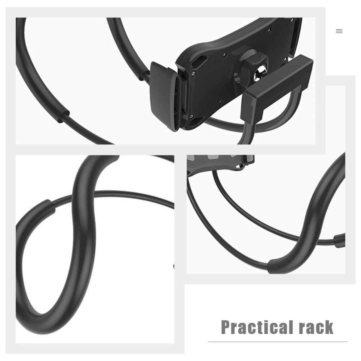 Soporte para Móvil y Tableta Colgante para Cuello, Brazo Flexible Ajustable, Espuma Antideslizante, Compatible Teléfonos Domésticos, Color Negro, Compacto y Portátil