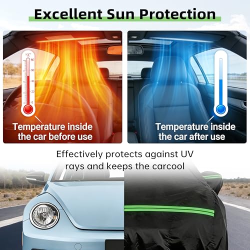 Image of Car Cover for Volkswagen Beetle /New Beetle 1998-2019, Custom Fit Waterproof All-Weather Full Car Cover, Windproof Outdoor Full Cover with Driver-Side Zippered Door, UV-Resistant and Dustproof