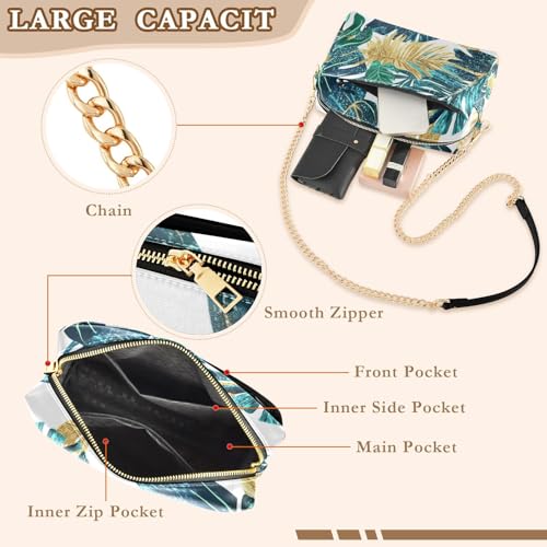 susiyo Green Teal Blue Gold Tropical Leaves Pattern Crossbody Bags for Women PU Leather Crossbody Purse Small Shoulder Handbag Purses for Girls4