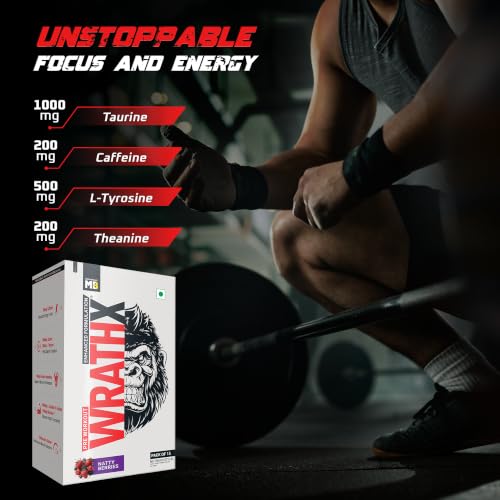 Image of MuscleBlaze Pre Workout WrathX Powder, Natty Berries, 270g, 15 Servings | Fully Loaded, Crash Free with Caffeine, Citrulline & Beta Alanine | Trustified Certified | Built for Athletes - Dope Free