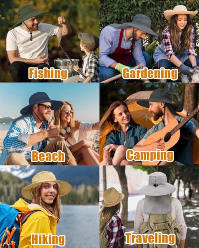 Image of Outdoor Sun Hats with Stowable Neck Flap for Men Women UPF 50+ Mesh Summer Bucket Hat Wide Brim for Fishing Safari Hiking