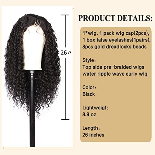 Brinbea 26” Pre Braided Lace Front Wigs With Baby Hair For Women Side Parted Wave Curly Synthetic Hd Transparent Lace Frontal Black Braided Wigs #TOP3