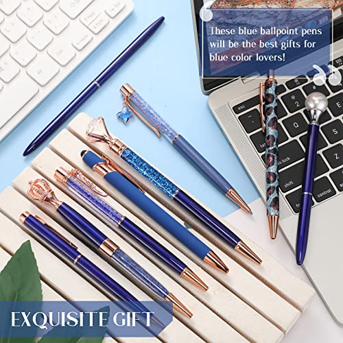 Image of Janmini Metal Ballpoint Pens with Cute Diamond Pattern Journaling Pen Black Ink Retractable Glitter Pens for Women School Wedding Office Home (9 Pack) (Dark Blue)