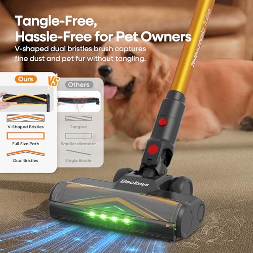 Image of ElecKeys Cordless Vacuum Cleaners for Home, 650W 55KPa Powerful Suction, 70 Mins Runtime, Self-Standing Stick Vacuum with Touch Screen, Anti-Tangle for Pet Hair, Carpet, Hardwood Floors, Car