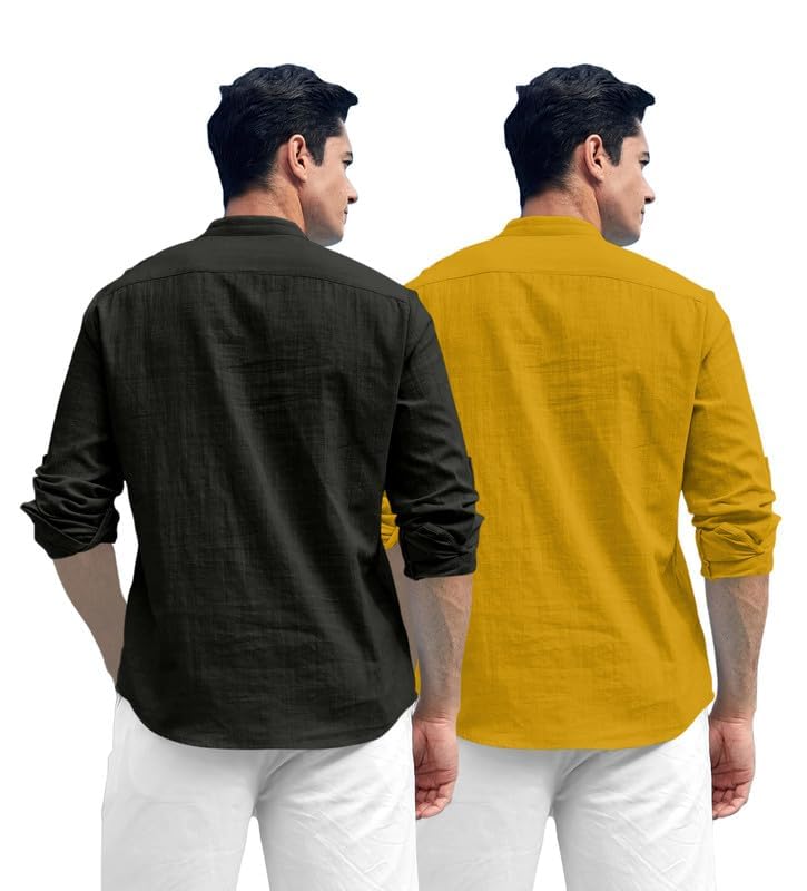 Image of ROYALSCOUT Combo of Men's Solid Cotton Blend Full Sleeve Straight Kurta Shirt (Pack of 2)