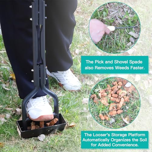 lalago 97cm Rasenlüfter Vertikutierer Manuell, Lawn Aerator mit Ablageschale und Gartengeräten, Rasen Aerifizierer, Handrasenspecht Garten für Rasen oder Hof Verdichtete Böden Rasenpflege