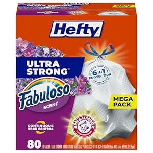 Hefty Ultra Strong 13 Gallon Trash Bags, Tall Kitchen Trash Bags 13 Gallon Size, Resist Leaks, Punctures, and Rips, Continuous Odor Control, White, Fabuloso Scent, 80 Bags